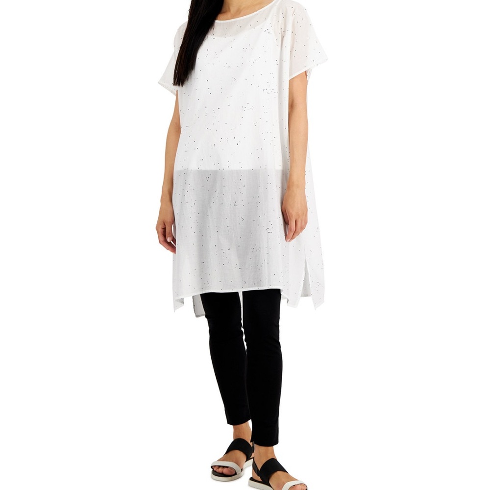Eileen Fisher White Caftan with Black Dots